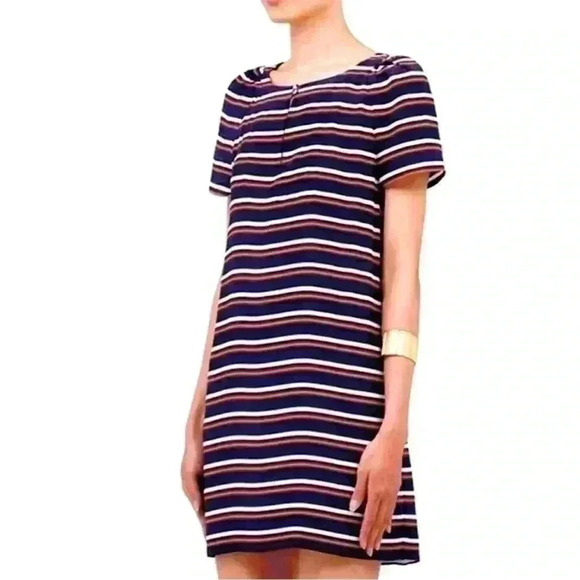 J.Crew Women Nautical Navy Striped 100% Silk Shift A-line Summer Dress Size 6 - Picture 2 of 8